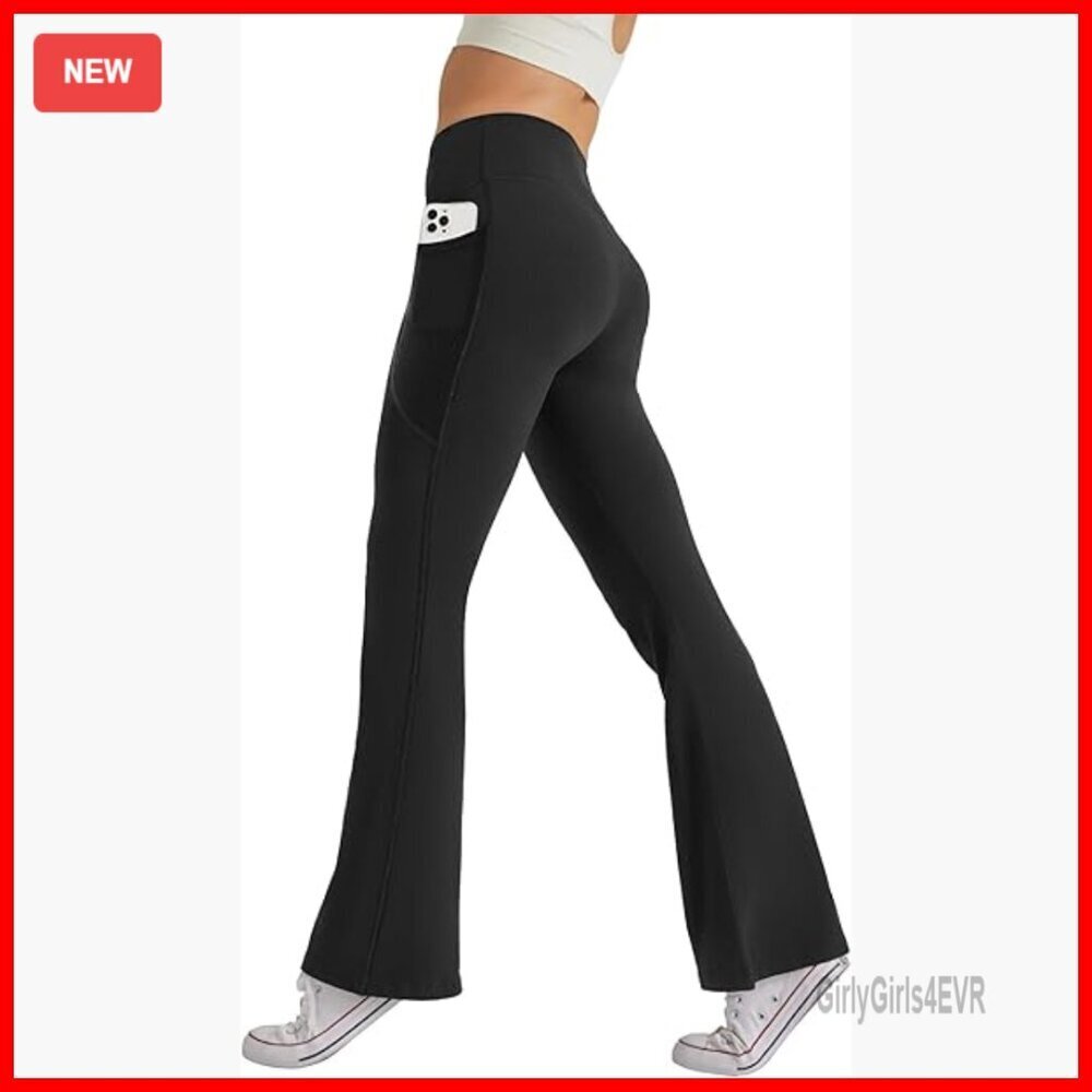 High Waist Flare Yoga Pants Tummy Control Side Pockets Leggings